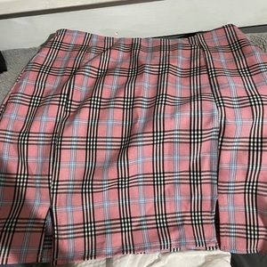 pink plaid skirt with small slit